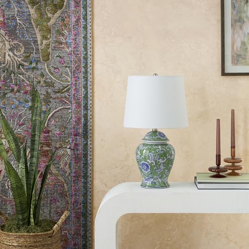 Nourison Floral Ceramic Table Lamp 24 Inch Green & Blue Garden Decor