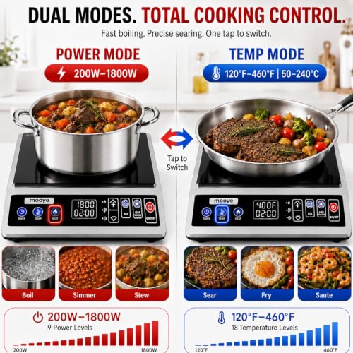 Mooye Portable Induction Cooktop Regular 1800W Touch Control Kitchen Stove