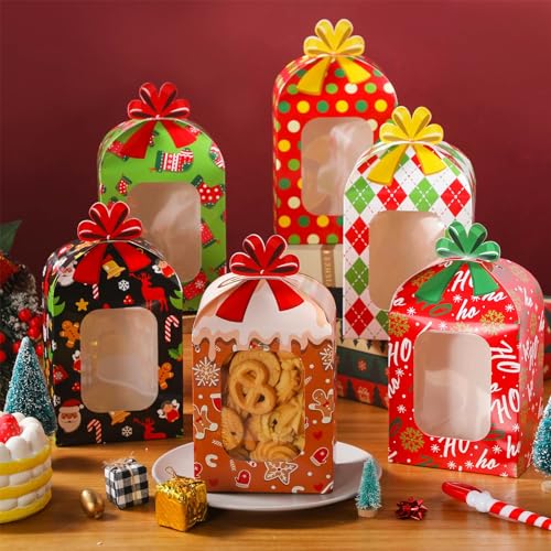 Classic Christmas Cookie Boxes with Window - 24 Pack Holiday Treat Packaging