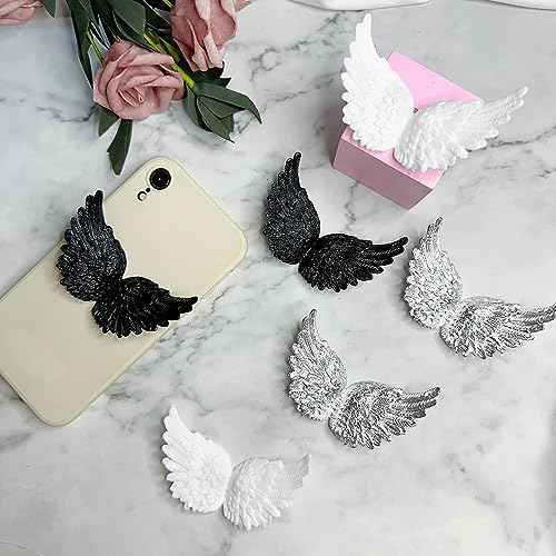 Christmas Angel Wings for Crafts, 30PCS Silver Black White Christmas Tree Decoration, 3D Plastic Hanging Mini Feathers Costume Ornaments