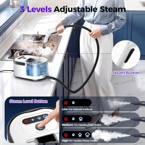 Portable Handheld Steam Cleaner - Bright White Multi-Surface Deep Cleaning Steamer
