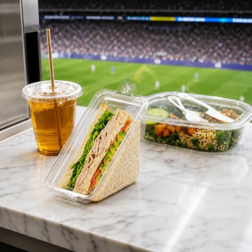 Triangle Food Containers 100 Pack - Clear Plastic Sandwich Wedge with Hinged Lid