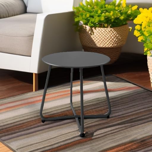 Meluvici Waterproof Round Metal Side Table - Portable Indoor/Outdoor End Table for Garden & Balcony | Black