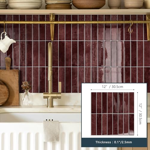 Vintage Red 10 Sheets Thicker Peel and Stick Subway Tile Backsplash - Waterproof & Easy Install