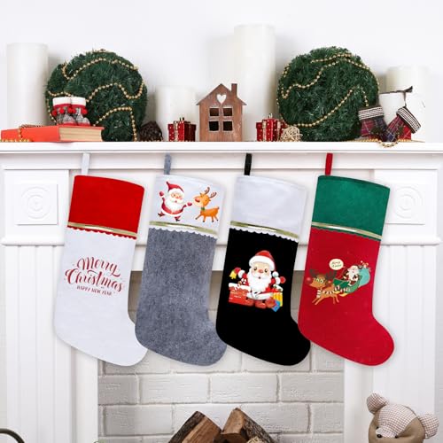 Subyan 12 Pack Felt Christmas Stockings - 19 Inch Red & White Holiday Hanging Ornaments with Gold Trim