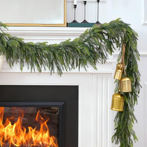 2-Pack 9Ft Christmas Norfolk Pine Garlands - Realistic Faux Greenery Decor