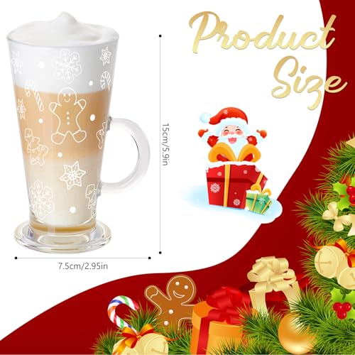Sliner Gingerbread Man 6-Piece 9oz Glass Coffee Mugs with Handle – Xmas Gift