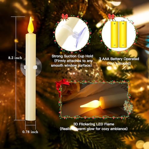 Cosylive 9 Pack Christmas Window Candles with Remote Timer – Flameless Taper Candles with Suction Cups