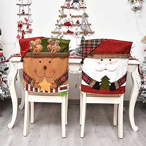 6 Pcs Christmas Chair Back Covers Set – Santa, Snowman & Reindeer Slipcovers