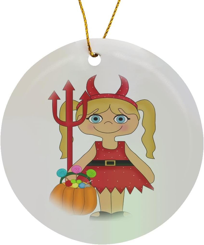 Devil Costume Snowflake Ornament - Cute Little Girl Halloween Decor by 3dRose