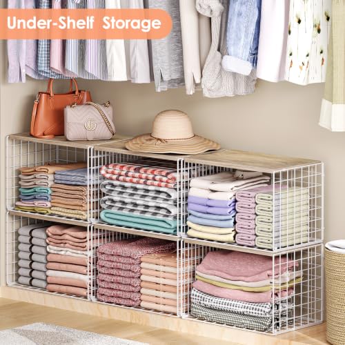 White 6-Pack Extra-Long Stackable Closet Organizer Bins with Top Boards
