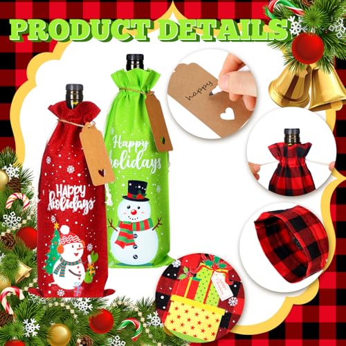 24 Pcs Christmas Burlap Wine Bags with Tags & Drawstrings - 5.9 x 13.8in