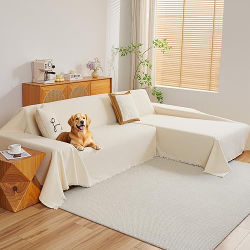 Beige XX-Large Sectional Couch Cover for L-Shaped Sofa - 2 Piece Furniture Protector