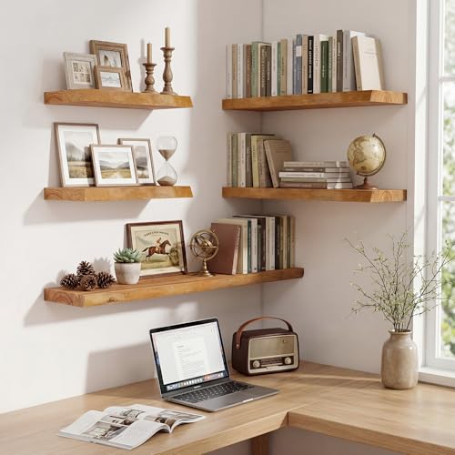 Floating Shelves Wall Mount Set - Live Edge Reclaimed Elm, 18x8x1.4in, 2-Pack