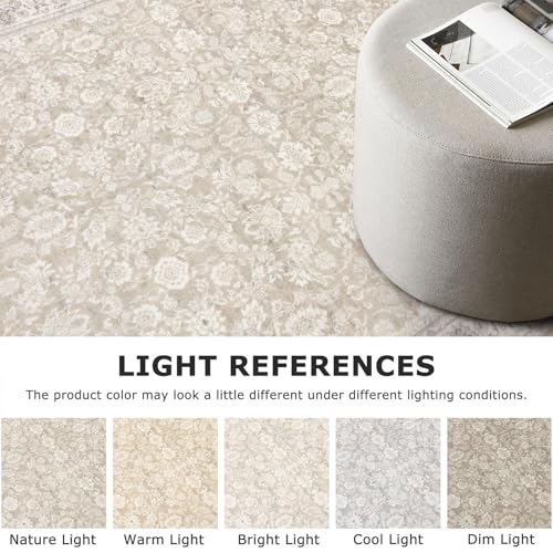 6Ft Round Washable Circular Area Rug with Non-Slip TPE Backing - Cream/Beige/Yellow/White/Grey