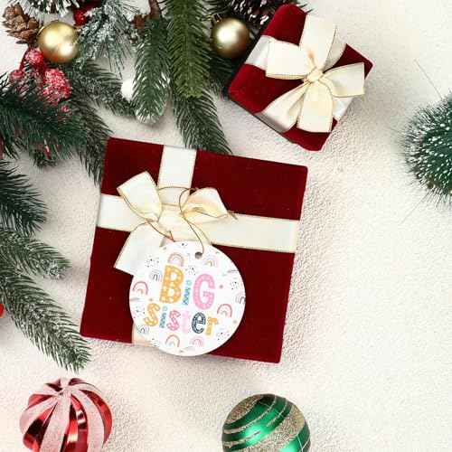 Syhood Christmas Big Sister Ornament New Big Sister Gift Christmas Tree Decorations Round Ceramic Ornament with Black Velvet Bag Xmas Gift(Rainbow)