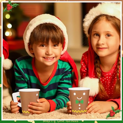 Gingerbread Man Christmas Paper Coffee Cups with Handles, 120 Pack