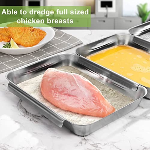 HULISEN Large Stainless Steel Breading Trays Set of 3, Non-Slip Interlocking Design