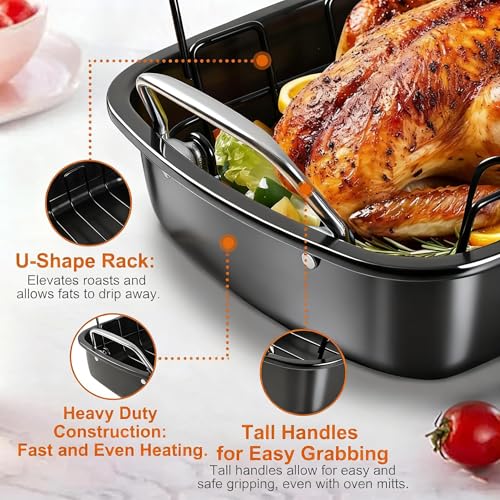 25 lb Nonstick Turkey Roasting Pan with w/Rack, 17.3 in, Box Included
