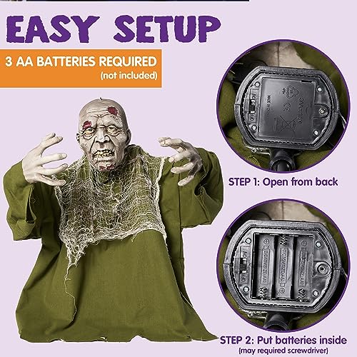 JOYIN Green Animated Zombie Groundbreaker Halloween Yard Decor with Light-Up Eyes & Movable Arms