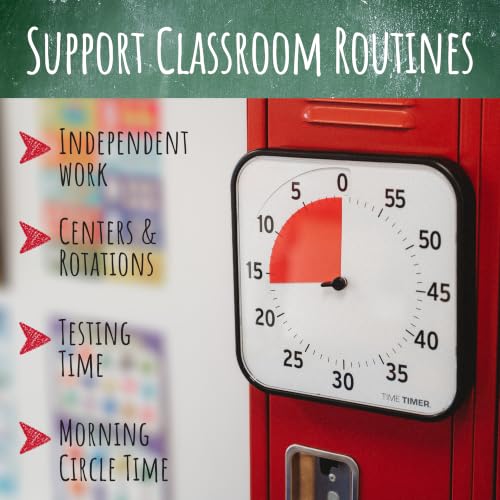 Kids Visual Timer 12 Inch Black & Red 60-Minute Desk & Classroom Clock with Dry Erase Card