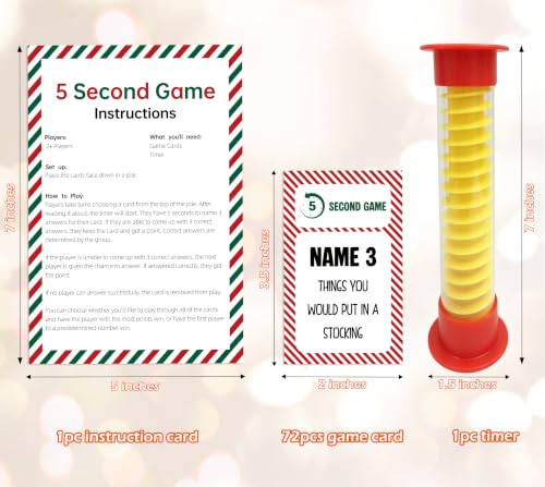 QSLCU Christmas 5 Second Game Set - Fast-Paced Family Party Card Game with Timer