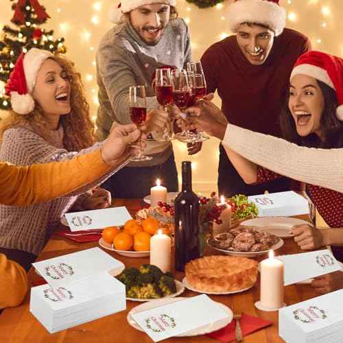 Quera 50 Pack Christmas Wreath Paper Napkins Disposable Merry Christmas Hand Towels Decorative Table Napkin for New Year Winter Dinner Merry Christmas Holiday Xmas Party Supplies