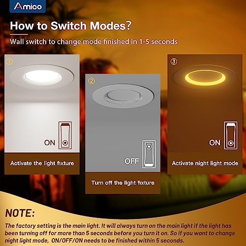 Amico 12 Pack 6-Inch 5CCT LED Recessed Downlights with Night Light - Adjustable Color