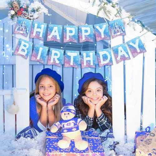 Hooqict Frozen Happy Birthday Banner Birthday Party Decorations Snowflake Party Banner Garland Sign for Kids Girls Boys Winter Wonderland Decorations Christmas Holiday Frozen Themed Party Supplies
