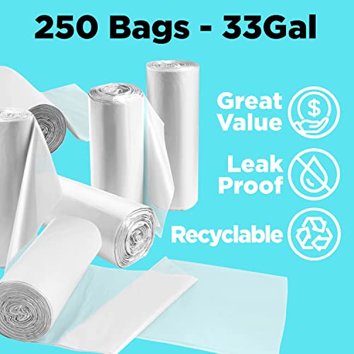 30-33 Gallon Heavy Duty Clear Trash Bags 250 Count - Leak-Proof, Tear-Resistant