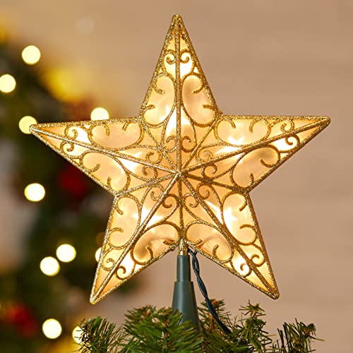 Brightown Gold Star Christmas Tree Topper with Lights (Gold Star, Green Base) 3D Plug-In