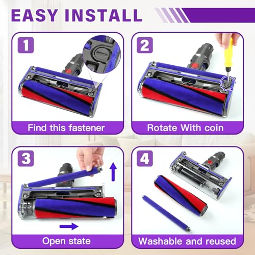 LhhTing 1 Pack Soft Roller Cleaner Head for V10 V11 V15 V8 V7 Vacuum, Quick Release Replacement for Hardwood & Tile Floors