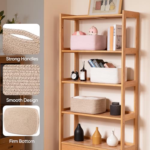 OIAHOMY Brown Woven Rope Storage Baskets 4-Pack for Shelves, Nursery, Living Room