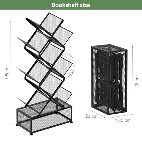 Big Black 9-Tier Space Saving Tree Bookshelf - Folding Metal Storage Shelf