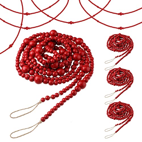 Yinder Dark Red Wood Bead Garland 4 Pcs 48 ft Christmas Tree Decor