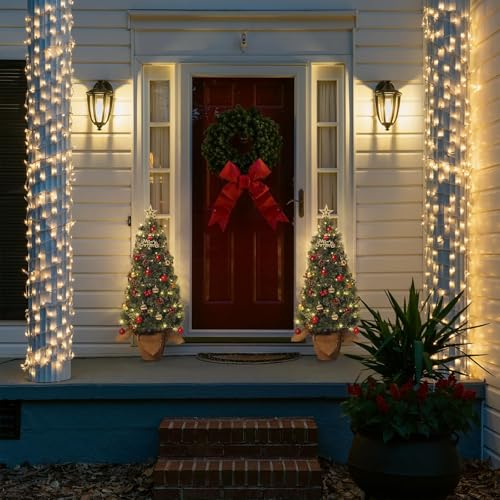 GarveeHome 3ft Green Pre-Lit Christmas Tree with Snow-Tipped Branches & Berries - Compact Holiday Decor