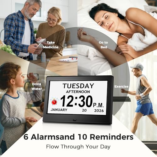 Pastigio 7'' Black Digital Dementia Clock with Large Display & Adjustable Brightness