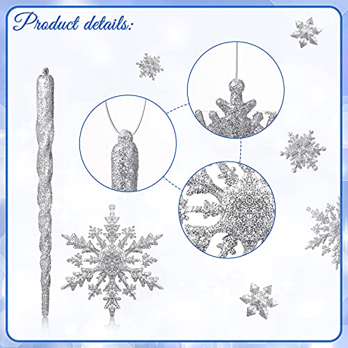 Chuangdi 72 Pcs Snowflake Icicle Ornaments, Silver – Acrylic Snowflakes & Icicles