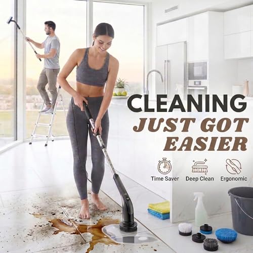 Electric Spin Scrubber Cordless Cleaning Brush with Long Handle - Dark Blue