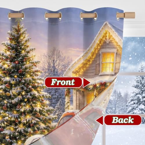 Blue White Christmas Curtains 2 Panel Set 52x84 Inches Holiday Window Decor