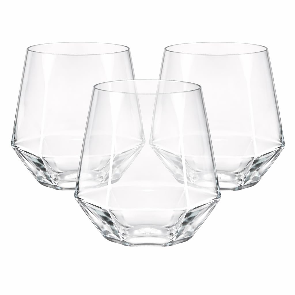 Lillian Clear Faceted Stemless Wine Tumbler, 12 oz – Unbreakable Disposable Plastic Cups for Weddings & Parties, 72 Pack
