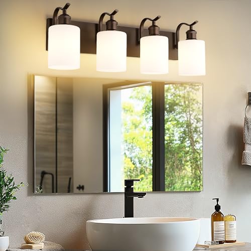 JAZAVA 4-Light Bathroom Vanity Light Fixture with Frosted Glass & Oil Rubbed Bronze - Includes Variation with 2 or 4 Lights