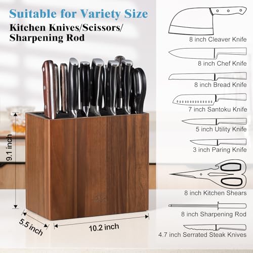 ENOKING Rectangular Acacia Wooden Knife Block Without Knives, Large Capacity