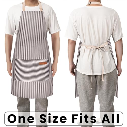 BeLuyi Adjustable Bib Apron with 2 Pockets Chef Cooking Kitchen Restaurant Aprons for Women Men (Black Pinstripe)