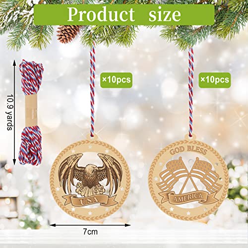 20 Pcs Patriotic Wooden Christmas Ornaments USA Flag Eagle Stars Holiday Decor