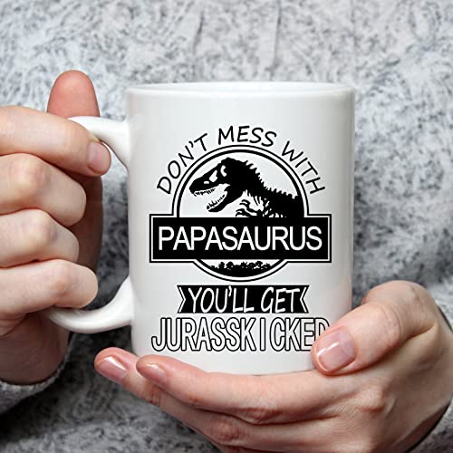 Aletege White Papasaurus Mug Don't Mess with Papasaurus 11oz Dad Gift