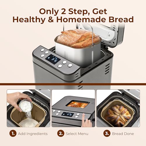 Rosewill 25-in-1 Automatic Bread Maker Gray, 2LB Large Capacity, 700W Dual Heaters