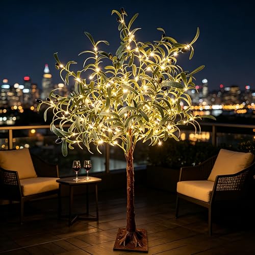 4ft Pre-Lit Olive Tree with 160 Warm White LED Fairy Lights – Indoor & Outdoor Decor