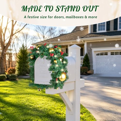 Llama Christmas Mailbox Garland with Pine, Ornaments & Lights - Indoor Outdoor Holiday Decor