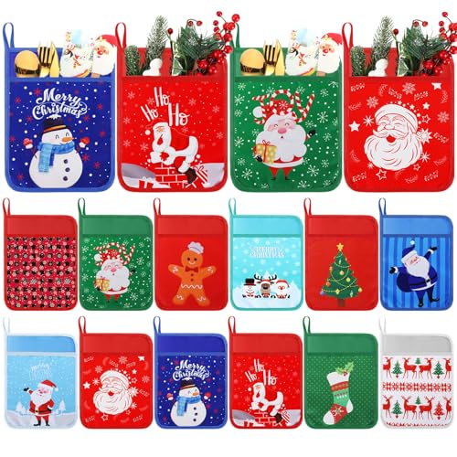 Layhit Christmas Pot Holders with Pocket - 12 Pcs Festive Oven Mitts & Hot Pads